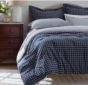 Company Store Blue Windowpane Yarn Dyed Cotton Percale Comforter NWT Twin/TXL